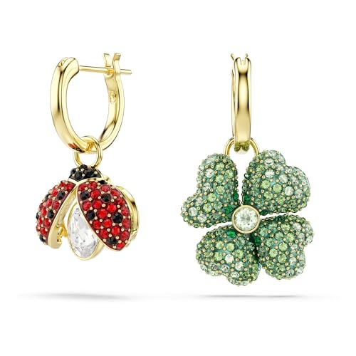 Swarovski Orecchini pendenti Idyllia, Set (3), Coccinella, quadrifoglio, fragola, Multicolore, Placcato color oro