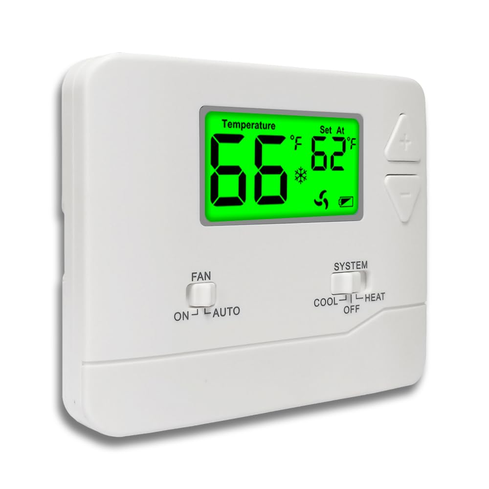 Thermostat non programmable 1 chaleur 1 froid rétroéclairé vert pour système domestique