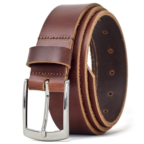 Ashford Ridge Made in England 35mm Full Grain Leather Belt with Classic Silver Buckle - Antique Brown XL