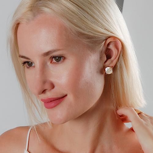 Large Stud Earrings for Women - Big Stud Earrings for Women, Simulated Pearl Iridescent Square Statement Jewelry, Small Trendy Sparkly Large White Faux Pearl Jewelry by Humble Chic NY - Image 7