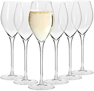Krosno Large Prosecco Champagne Sparkling Wine Glasses Flutes | Set of 6 | 280 ML | Harmony Collection | Perfect for Home, Restaurants and Parties | Dishwasher Safe