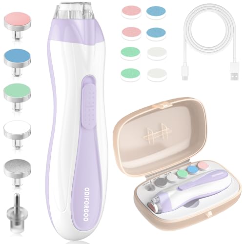 Image of ODIFORGOO Baby Nail Trimmer Electric Baby Nail File,USB Charging 15 in 1 Nail Clippers kit with Dust Cover LED Light,Trim Buffer Kit for Newborn Infant Toddler or Adults Toes Fingernails Care（Purple）