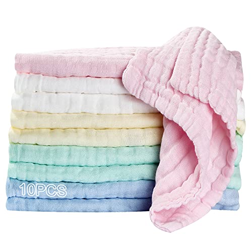 Image of Koo-dib Baby Muslin Soft Face Washcloths Registry for Newborn Baby Girl Essentials Must Haves Muslin Burp Cloths, Toddler Wash Cloths for Baby Boy Bath Rags and Infant Washcloth Girls 10 Pack