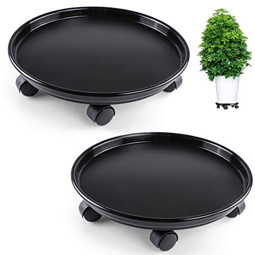 Skelang 2 Packs 15.5" Plant Caddy Plant Stand Plant Pallet, Moving Plant Pot Saucer, Plant Tray Trolley with Casters, Plant Dolly for Heavy Planter, Loading Capacity 165 Lbs, Pack of 2