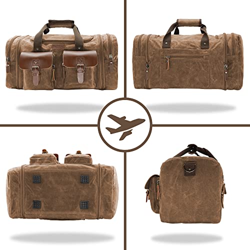 Image of Wildroad Waxed Canvas Genuine Leather 50L Waterproof Duffle Bag - Vintage Travel Weekender Overnight Carry On