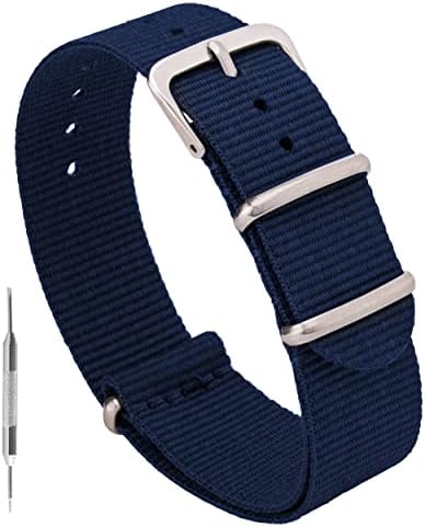 Benchmark Basics Nylon Watch Band - Waterproof Ballistic Nylon One-Piece Military Watch Straps for Men & Women (24mm, Navy Blue)