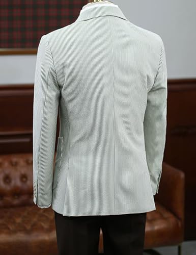Mens Seersucker Single Breasted Blazer Jacket Slim Fit Peak Lapel Striped Sport Coats for Wedding Party3