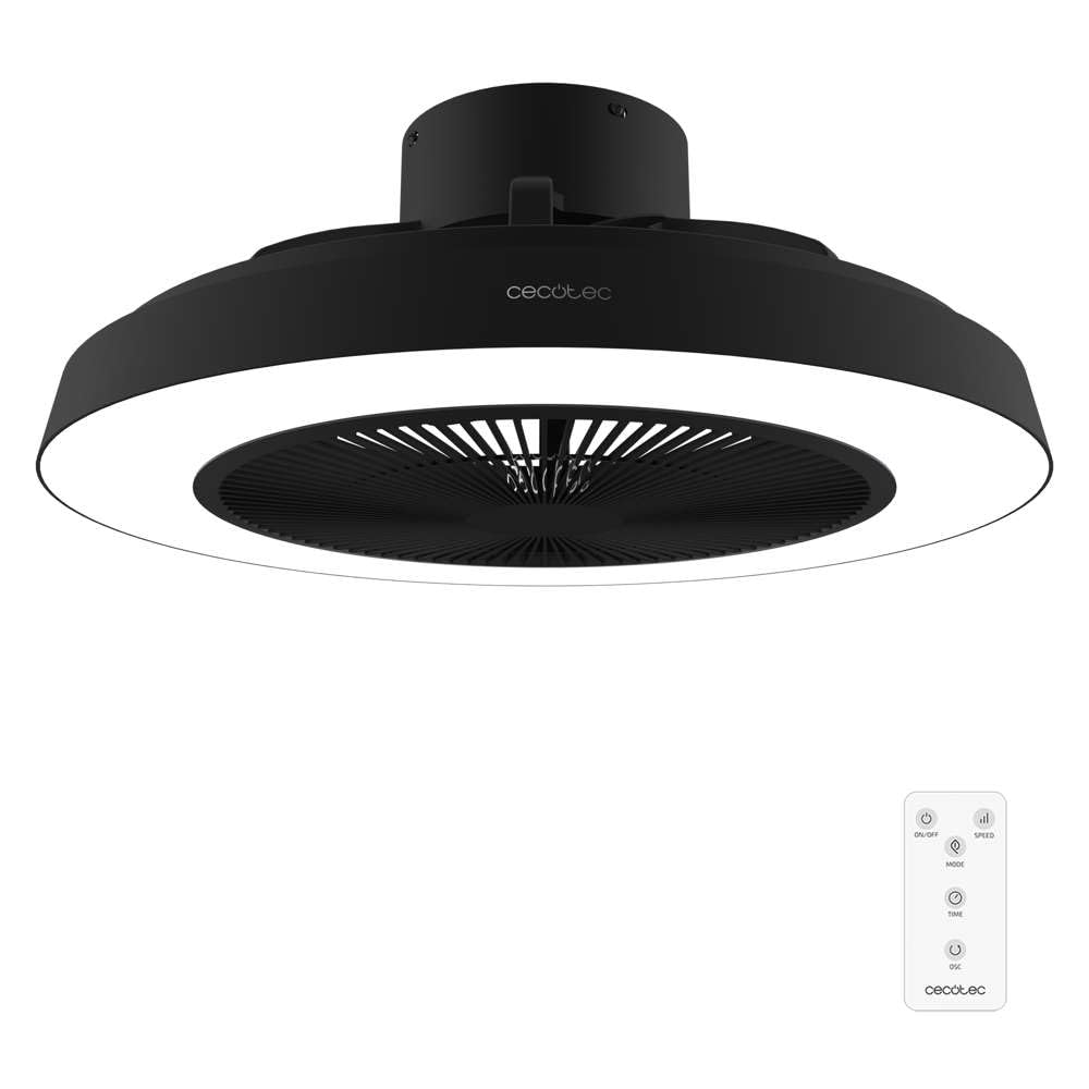 Cecotec Ventilador de Techo con Luz EnergySilence LampAero 600 InsideBlack. 40W, Motor DC, Luz LED de 40W, 5 Aspas, Mando, 3 Velocidades, 3 Tonalidades de luz, Temporizador, Modo winter/summer