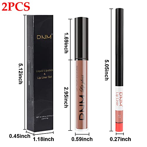 2 Colors Liquid Matte Lipstick And Lipliner Set, Brown Nude Lip Tint 24 Hour Waterproof Velvet Nonstick Cup Lipgloss Lip Stain Pigmented Lip Makeup Gift Sets For Girls And Women Labiales25&27 #TOP5