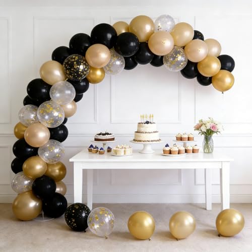 Image of 60Pcs Black Gold Balloons, 12 Inch Confetti Balloons for Party Decorations | Black, Gold, Champagne & Confetti Balloons Kit Create an Elegant Party Setup for Birthdays, Weddings, Graduations & Events
