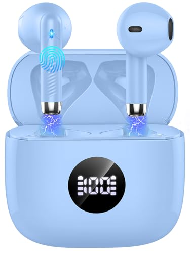 Wireless Earbuds, Bluetooth 5.3 Ear Buds LED Power Display Headphones Bass Stereo, Bluetooth Earbuds in-Ear Noise Cancelling Mic, 40H Playback Mini Case IP7 Waterproof Sports Earphones for Android iOS