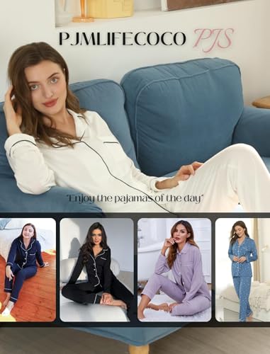 Image of Pjmlifecoco Pajamas Set Long Sleeve Womens Button Down Sleepwear Two Piece Nightwear Soft Pj Lounge Sets S-XXL