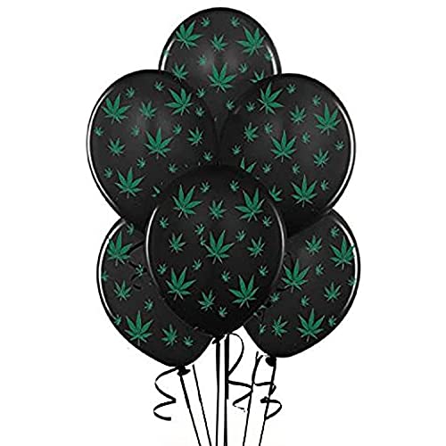 Pmu Marijuana Balloons Partytex 11In Premium Black With All-Over Print Green Marijuana Leaves Pkg/25 #TOP2
