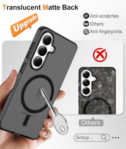 Gritup Magnetic for Samsung Galaxy S26 Plus Case [Fit for Magsafe] [2PCS Screen Protector] Liquid Silicone Translucent Matte Military-Grade Shockproof Slim Thin Protective Phone Cover S26Plus -Black - 5