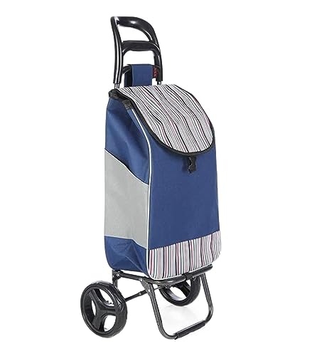 Vhkjewe Blue Shopping Trolley Grocery Cart Bag With Wheels Foldable Lightweight