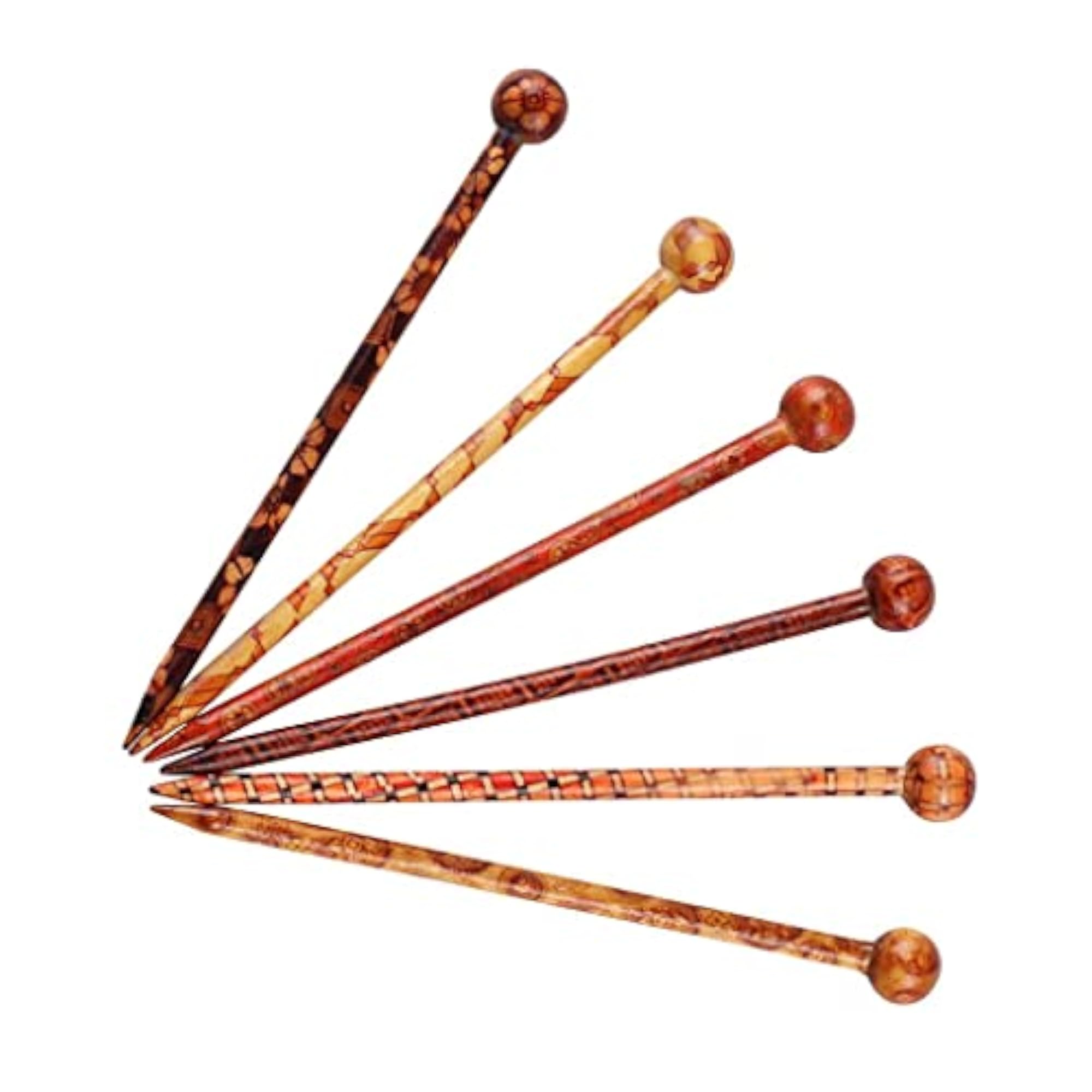 5x Wooden Hair Pins with Flower Pattern