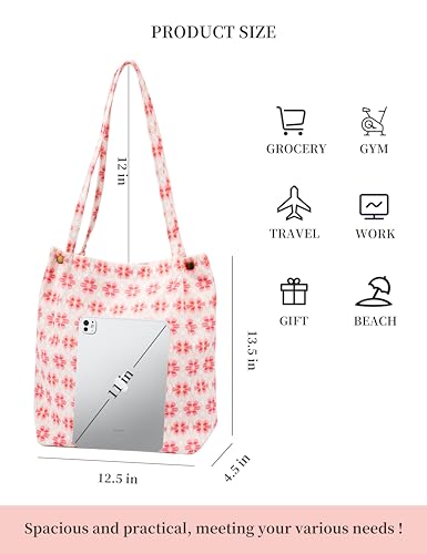 Image of TOPASION Cute Corduroy Tote Bag Canvas Shoulder Handbags for Women Travel Shopping