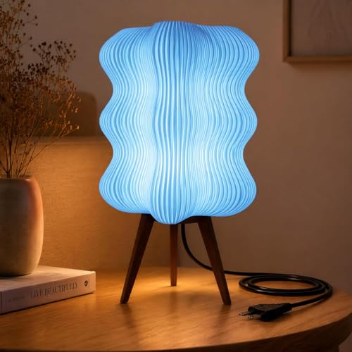 Image of Aura Table Lamp | Modern Decorative Bedside Lamp | High, Quality PLA Material | Warm Ambient Lighting | Designer Night Lamp for Bedroom, Living Room & Home Decor (Blue)