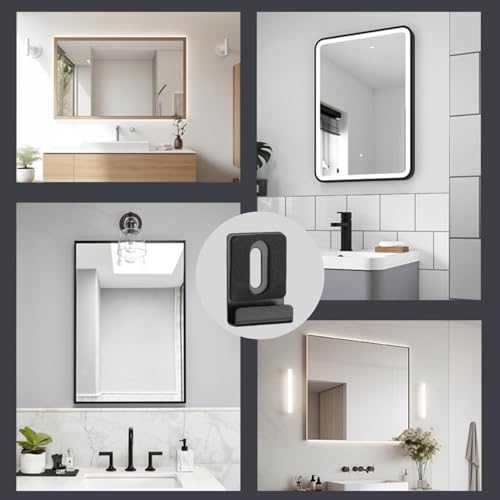 Image of 6 PCS Metal Mirror Holder Kit, Heavy Duty Mirror Hanger Clips with Rubber Pads Screws, Wide Channel Frameless Hardware Hanger for Mounting Wall Mirror Billboard Displays, Black
