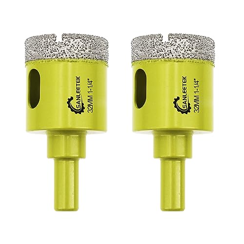 Diamond Core Drill Bits 2pcs - 32mm Diamond Hole Saw with Round Shank for Ceramic Porcelain Tile Marble Granite Quartz SANLEETEK