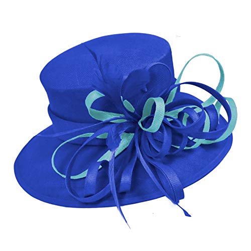 Chapeau bibi à large bord bleu roi et bleu clair pour cérémonie de mariage
