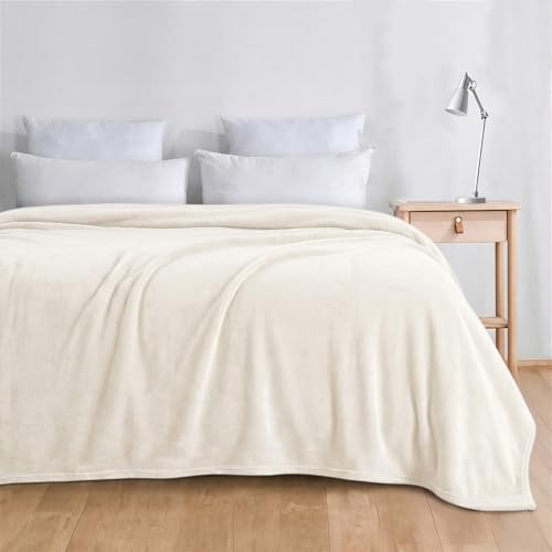 DEZ FURNISHINGS Velvet Plush Blanket, Super Soft, for Couch, Bed, All Season Use, Queen (90" x 90"), Ivory by DEZ FURNISHINGS - Used condition - Image 2