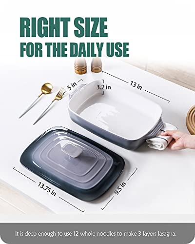 Lareina Large Ceramic Casserole Dish With Lid, 4.0 Quart Covered Rectangular Stoneware Baking Dishes For Oven, Deep 9X13 Inch Lasagna Pans For Baking And Serving, Gray #TOP1