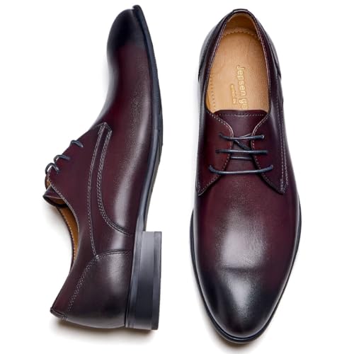 Image of Men's Dress Shoes, Genuine Leather Oxford Shoes for Men, Wingtip Brogue and Plain Toe Lace Up Formal Business Wedding Derby Shoes