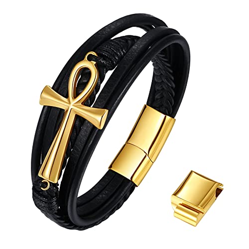 Pulsera de cuero NMQLX para hombre y mujer con ankh miniatura 1