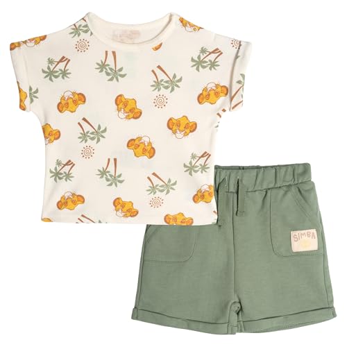 Disney Lion King Simba Infant Baby Boys T-Shirt & French Terry Shorts Set Cream/Sage Green Lion King 24 Months
