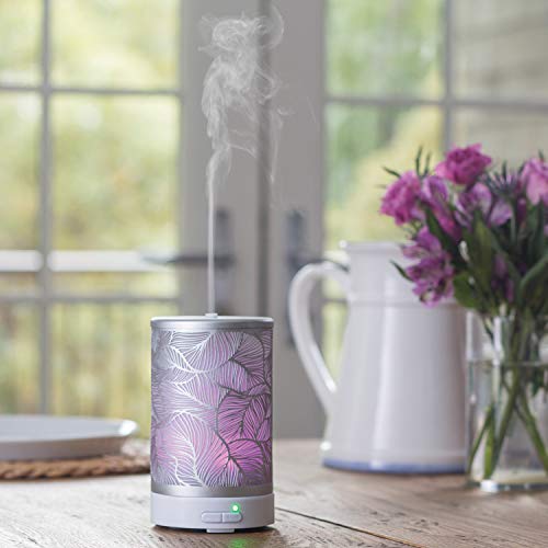Airome Silverleaf Medium Cut-Metal Essential Oil Diffuser|100 Ml Humidifying Ultrasonic Aromatherapy Diffuser 8 Colorful Led Lights, Intermittent & Continual Mist, Auto Shut-Off, Silver #TOP1