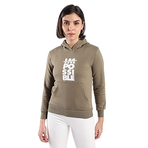 Image of PINACOLADA Women's Cotton Solid Printed Sweatshirt with Hoodie, Regular Fit for Casual Wear Full Sleeve Sweatshirt Crafted with Comfort Fit and High-Performance for Everyday Wear