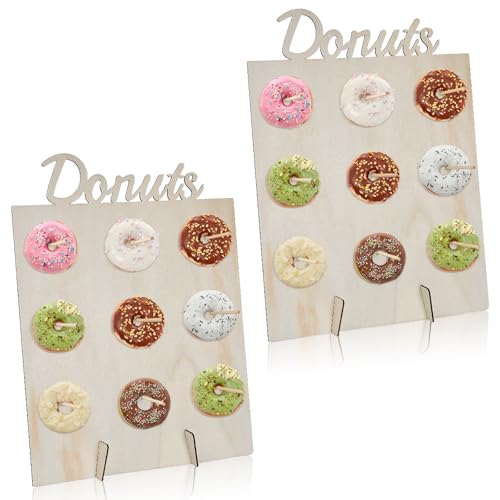Culinavog 2 Stück Donut Ständer aus Holz Donut Wand Display mit je 9 Halterungen Wiederverwendbares Donut Bar für Hochzeit Geburtstag Babyparty Partydeko Einfach zu montieren (Rechteck)