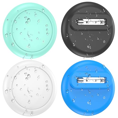 SPGUARD 4er Pack Versteckte Apple Airtag Hülle Kinder, wasserdichte Silikon-Schutzhülle mit Sicherheitsnadeln für Kinder, Senioren, Haustiere, Kleidung, Rucksack, Gepäck (Schwarz/Weiß/Grün/Minzgrün)