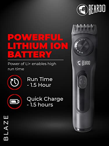 Image of Beardo Blaze Trimmer for Men|90 minutes Run Time | 19 Length Settings | Cordless | Stainless Steel Self-Sharpening 0.5mm precision Blades | Powerful Quick charge Li+ battery