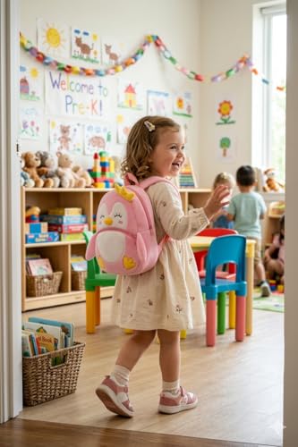 Image of Cartoon Plush Kids School Bag 2-6 Years | Soft Toy Backpack for Boys & Girls | Toddler Nursery Preschool Bag | Lightweight Adjustable Straps