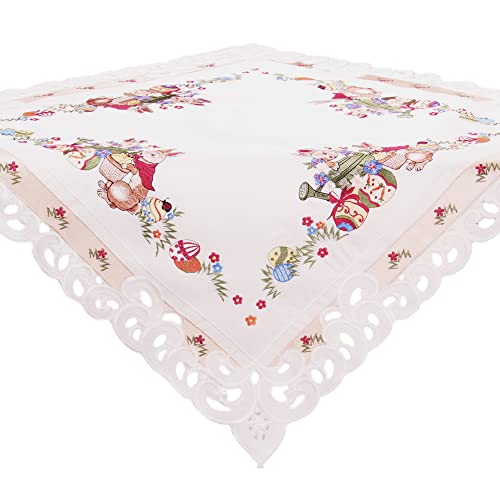 Ostern Tischdecke Häschen Stickerei Polyester, Champagne ca. 110x110 cm Cover