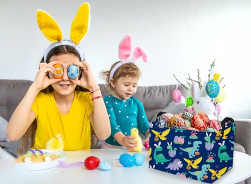 Image of Rectangular Easter Dinosaur Basket,Dinosaur Easter Baskets for Boys, Kids Storage Basket Organizer for Boys,Room Decor ,Clothers,Toys Box,Books,Kid's Gifts Storage.(Easter Dinosaur)