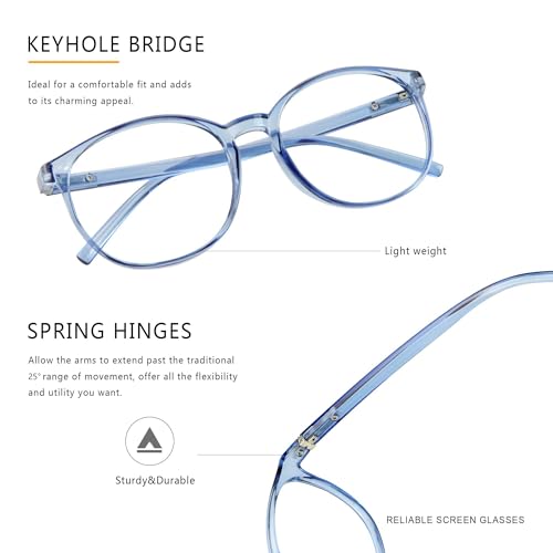 Image of Vintage Round Progressive Multifocal Presbyopic Glasses, Blue Light Blocking Glasses for Men Women Readers (Clear Blue,+0.75 /+3.25 Magnification)