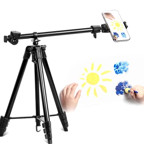 52'' Overhead Camera Tripod Stand and Phone Holder, Portable Aluminum Tripod with 360° Rotatable Pan Head, 1/4'' Screw for Photo, Filming, Live Streaming