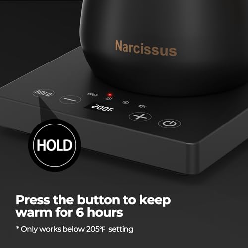 Image of Narcissus P901 Gooseneck Electric Kettle with ±1℉ Temperature Control Function, 1200 Watt Rapid Boiling in 5 Mins, Max 6 Hours Keeping Warm, 304 Stainless Steel Interior, BPA Free, Black