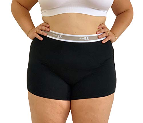 Blue 55 Cotton Underwear For Women Plus Size Breathable Panties Boyshorts (2X - 3X, 2Pk: Black & Charcoal) #TOP6