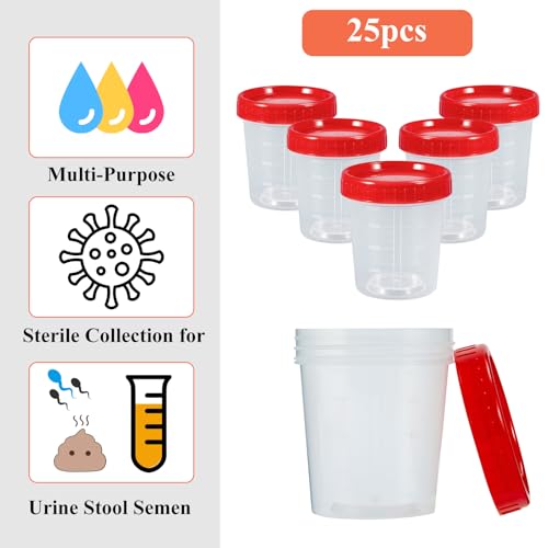AHDSGJH 25Pcs Urine Specimen Cups with Lids 4oz Urine Cups for Testing, Leak Proof Screw on Lids Sample Collection Cups for Safe Urinalysis Pee Stool Sample Collection for Testing Analysis - Thumbnail 4