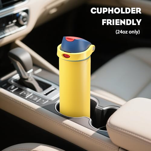POWCAN 24 oz Stainless Steel Water Bottle: 2-in-1 Push-Button Spout & Quick-Flip Straw, Leakproof, Cold 24Hrs, Fits Car Cup Holder, Insulated Sports Water Bottle for Women, Girls (Red Apple Charm) - image 5