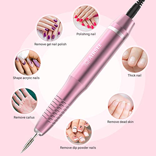 AIRSEE Electric Nail Drill, USB Manicure Pen Sander Polisher, Professional Compact Electrical Nail Files Electric Kit, Efile Nail Drills For Acrylic Nails, Manicure Pedicure Shape Nail Supply, Pink