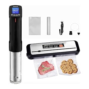 INKBIRD WiFi ISV-100W Sous Vide Stick + PowerVac Automatische Vacuümmachine met Recepten, Precieze Temperatuur en Timer, Sous Vide Vacuüm Kookset voor Lage Temperatuur Fornuis
