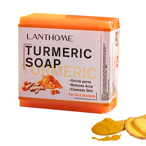 Lanthome Turmeric Soap Bar, Organic Face Soap, Natural Turmeric Soap For Body & Face 3.53Oz/100G, Gentle Handmade Soap- Acne, Smooth Skin, With Vitamin E, Coconut Oil & Almond Oil #TOP6