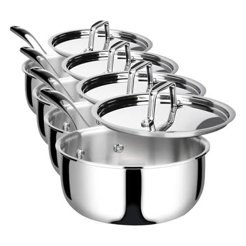 Image of Duxtop Whole-Clad Tri-Ply Stainless Steel Saucepan with Lid, 3 Quart, Kitchen Induction Cookware (Pack of 4)