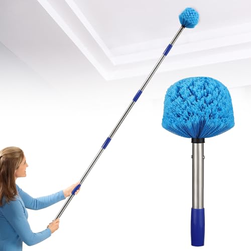 CALCHELE 4FT Spider Web Brush with Pole, Stainless Steel Pole Ceiling Fan Duster for Indoor Outdoor Cleaning