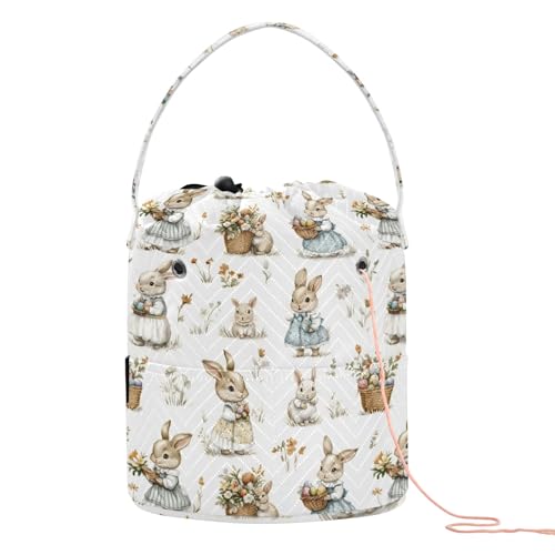 Yarn Storage Bag Small Crochet Bag Knitting Bag Organizer Rabbit Flower Retro Yarn Bags for Crocheting Basket